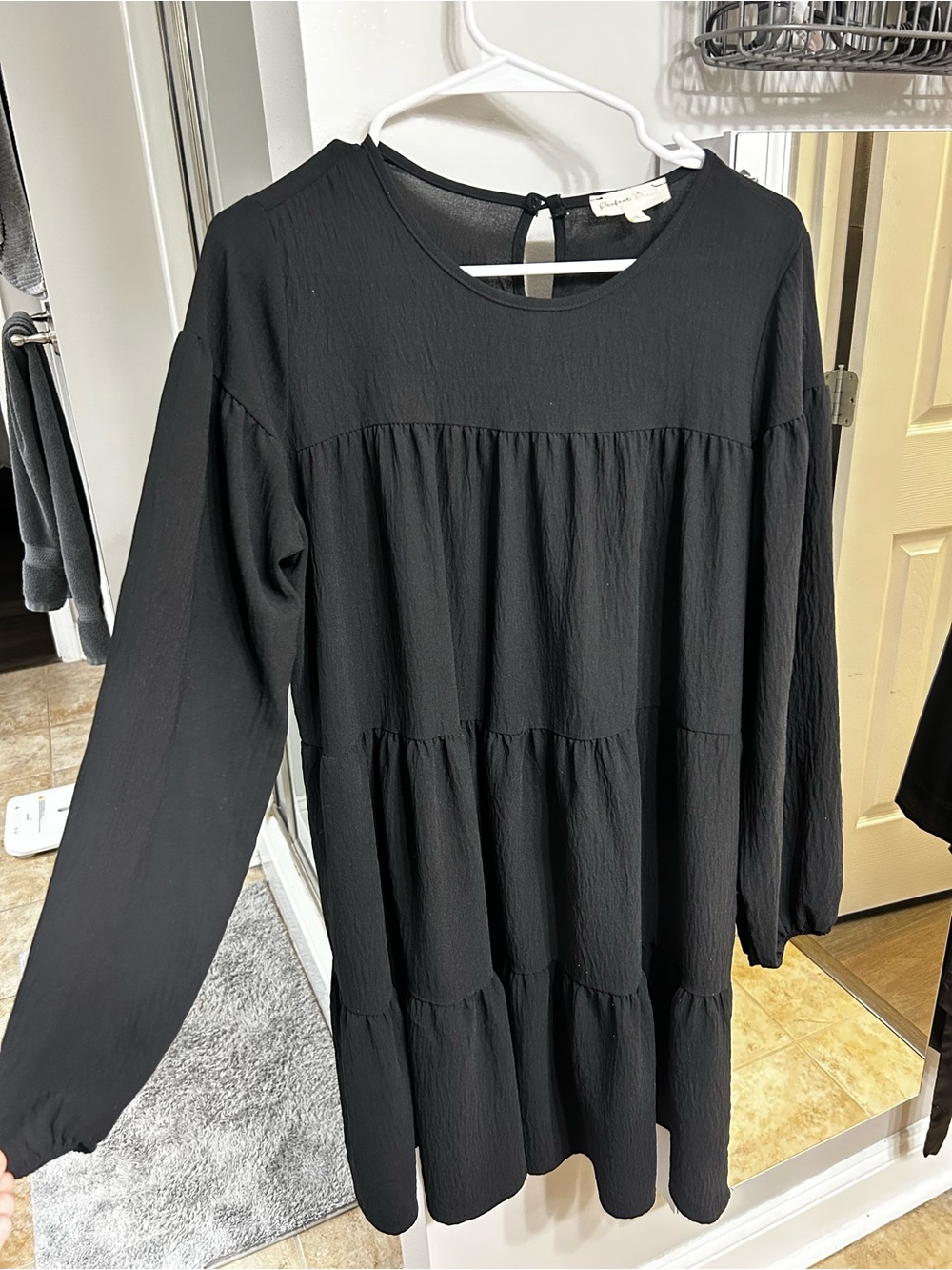 Black Tiered Long-Sleeve Midi Dress